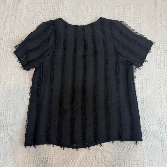 Anthropologie Everleigh medium sheer fringe fray feathered top TB 2684 - Picture 7 of 9